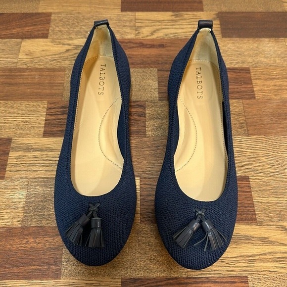 Talbots Womens Penelope Flats 8.5 Navy Blue Knit Tassel Slip On Ballet Round Toe - Picture 4 of 8